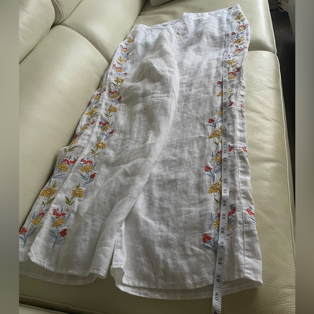Calypso St.Barth Eyelet Flower Embroidery White Linen Pant PullOn Straight M NWT - Picture 3 of 9